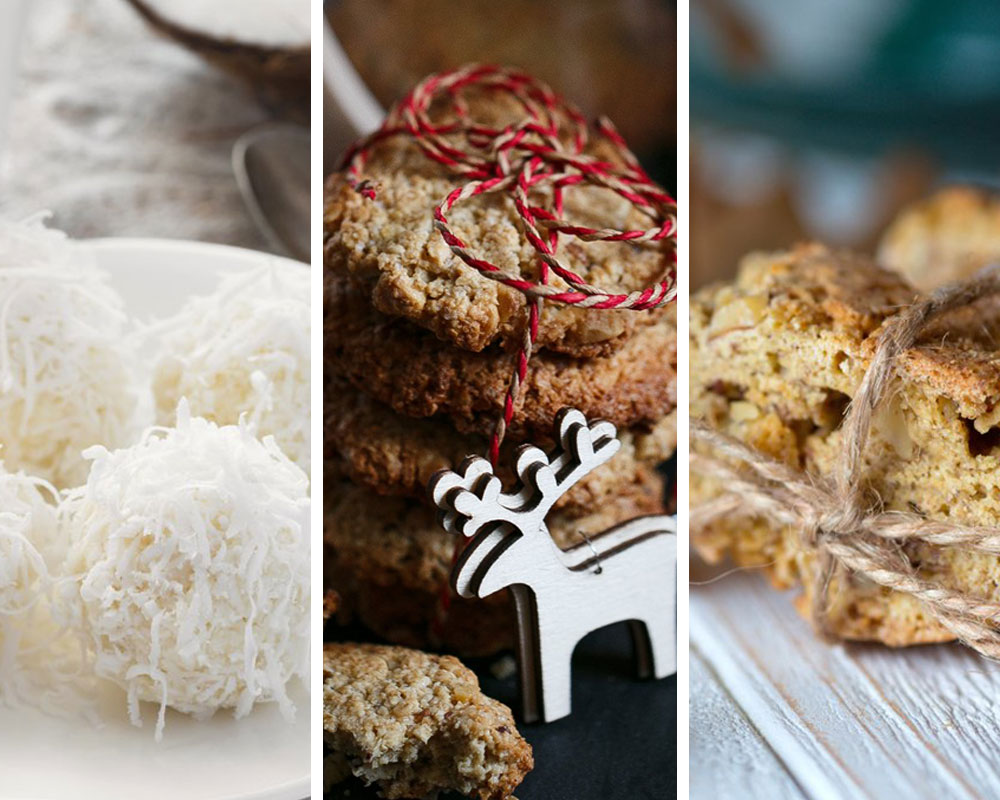 zdravé vánoční cukroví: kokosové raffaello, perníkové sušenky a biscotti z ovesných vloček