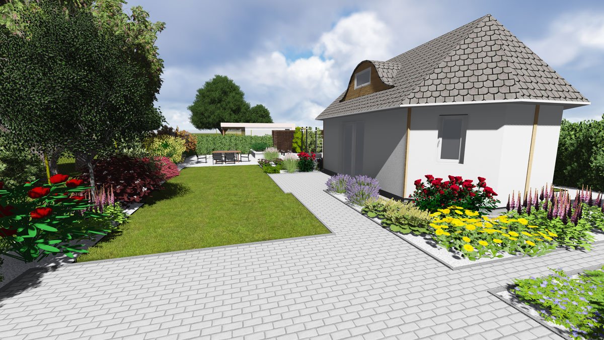 vizualizace vstupu na pozemek s rodinným domem a zahradou