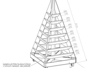 technický nákres pyramidového záhonu se základními rozměry