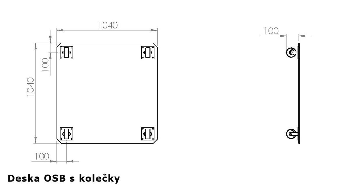 deska OSB s kolečky pyramidového záhonu