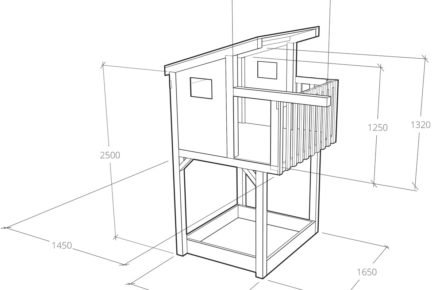 technický nákres domku pro děti s rozměry