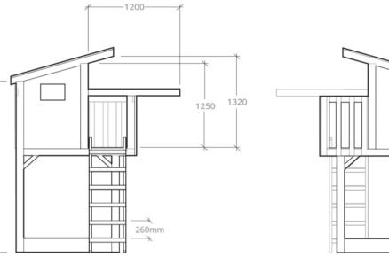 technický nákres domku pro děti s rozměry bokorys