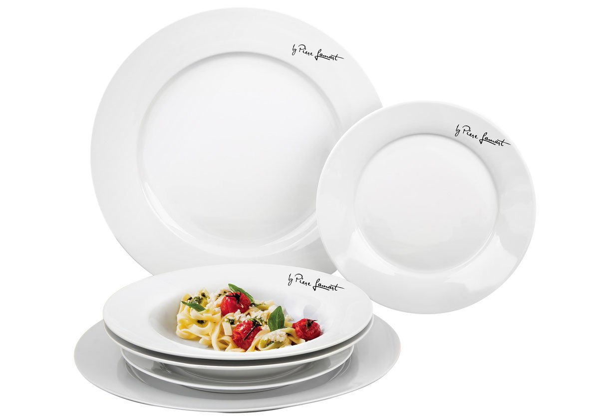 porcelánová sada jídelních kulatých talířů v bílé barvě