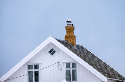střecha s cihlovým komínem