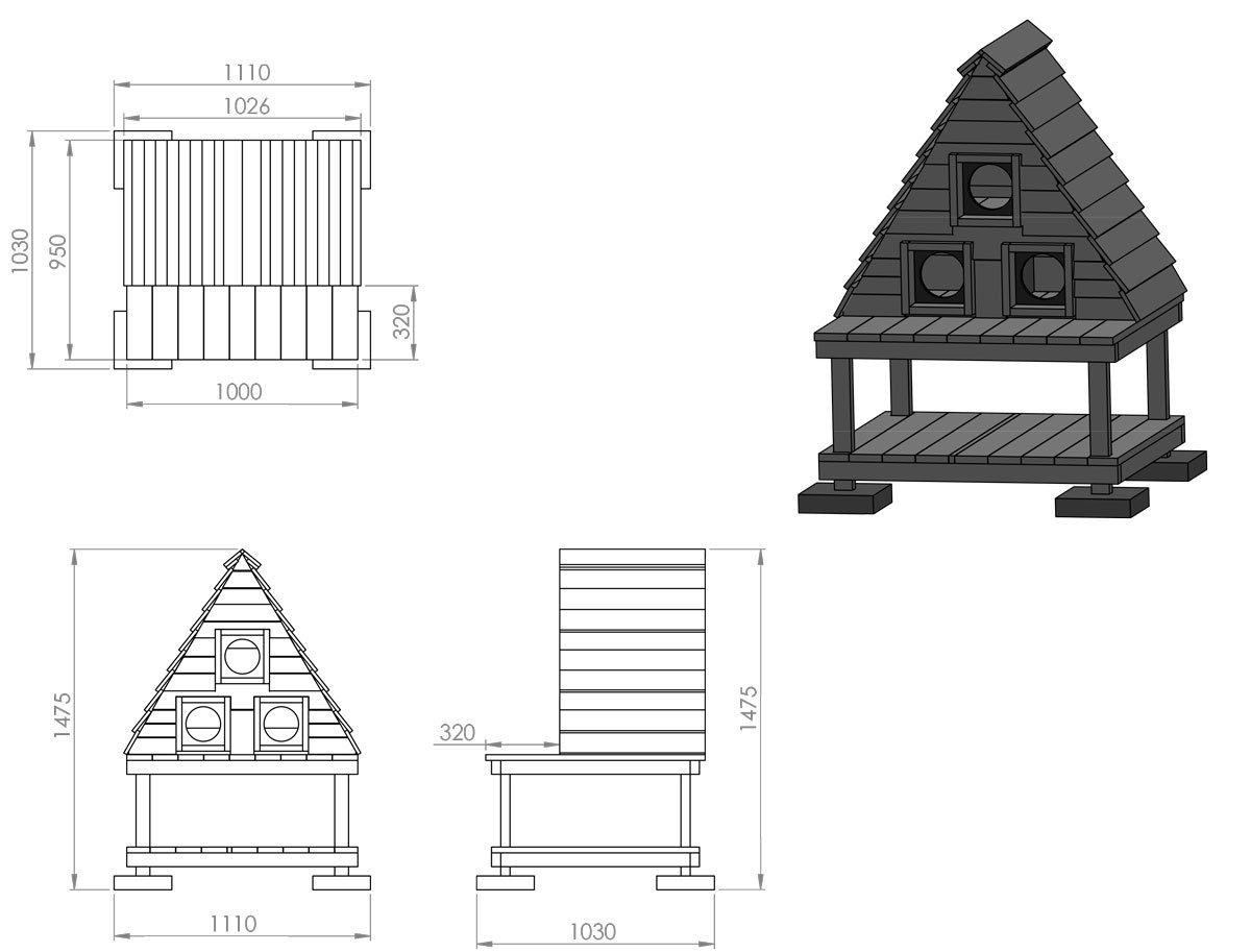 Schéma základních rozměrů kočičího domku.