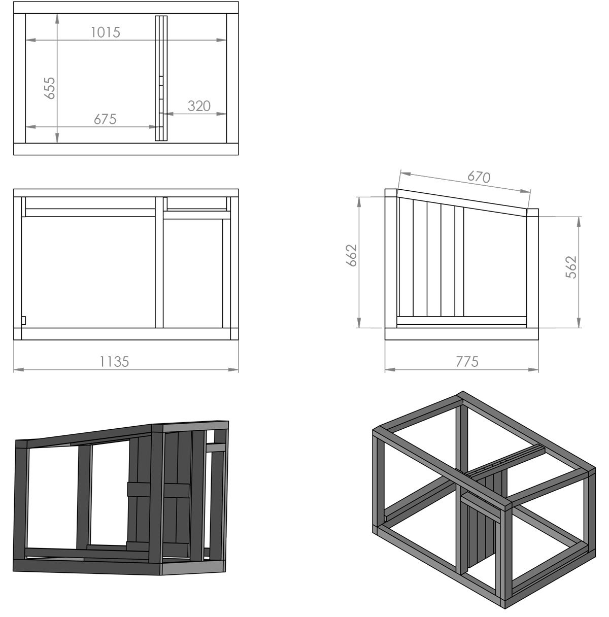 Schéma rozměrů boudy pro psa: konstrukce boudy
