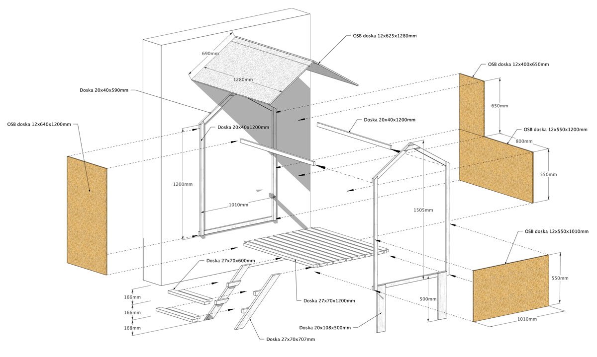 Schéma konstrukce domku pro děti