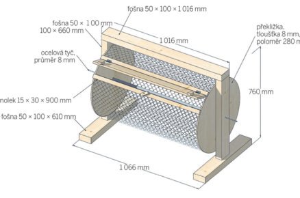 schéma s rozměry bubnového kompostéru