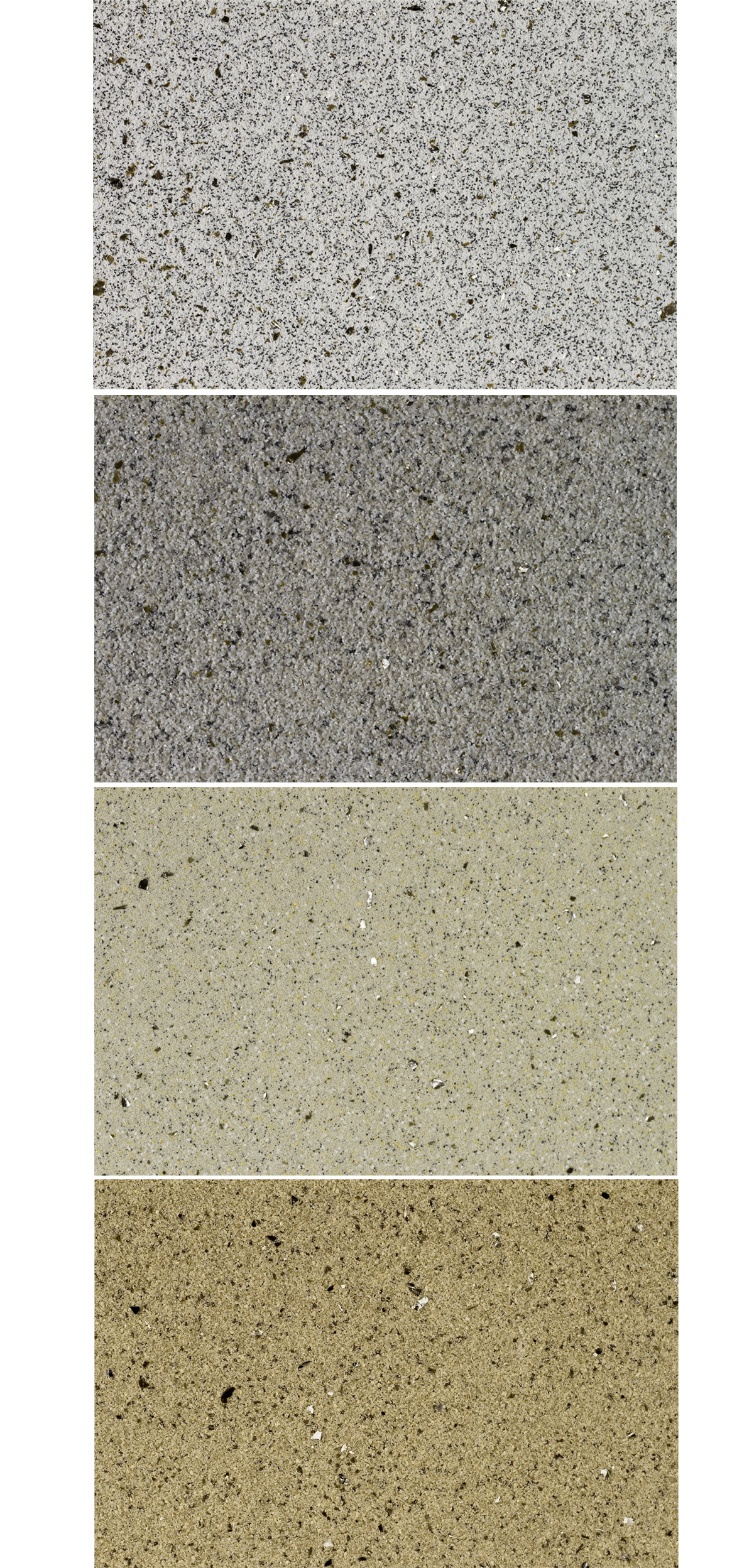 vzorkovník omítky Cemix v odstínech GRANIT WHITE, GRANIT GREY, SAND SAHARA a SAND STONE