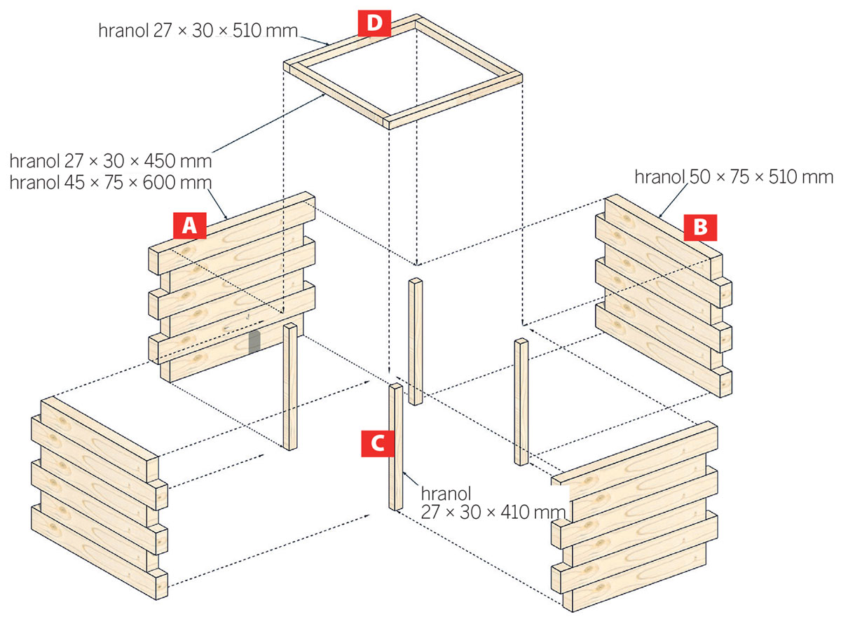Schéma dřevěných květináčů