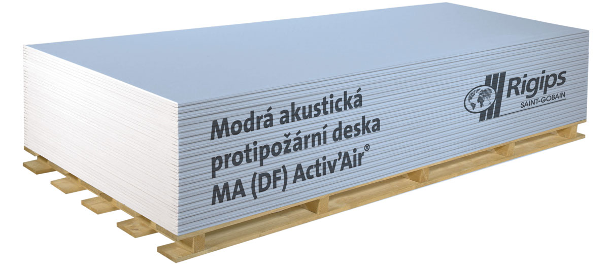 Modrá akustická protipožární deska Rigips s technologií Activ'Air®