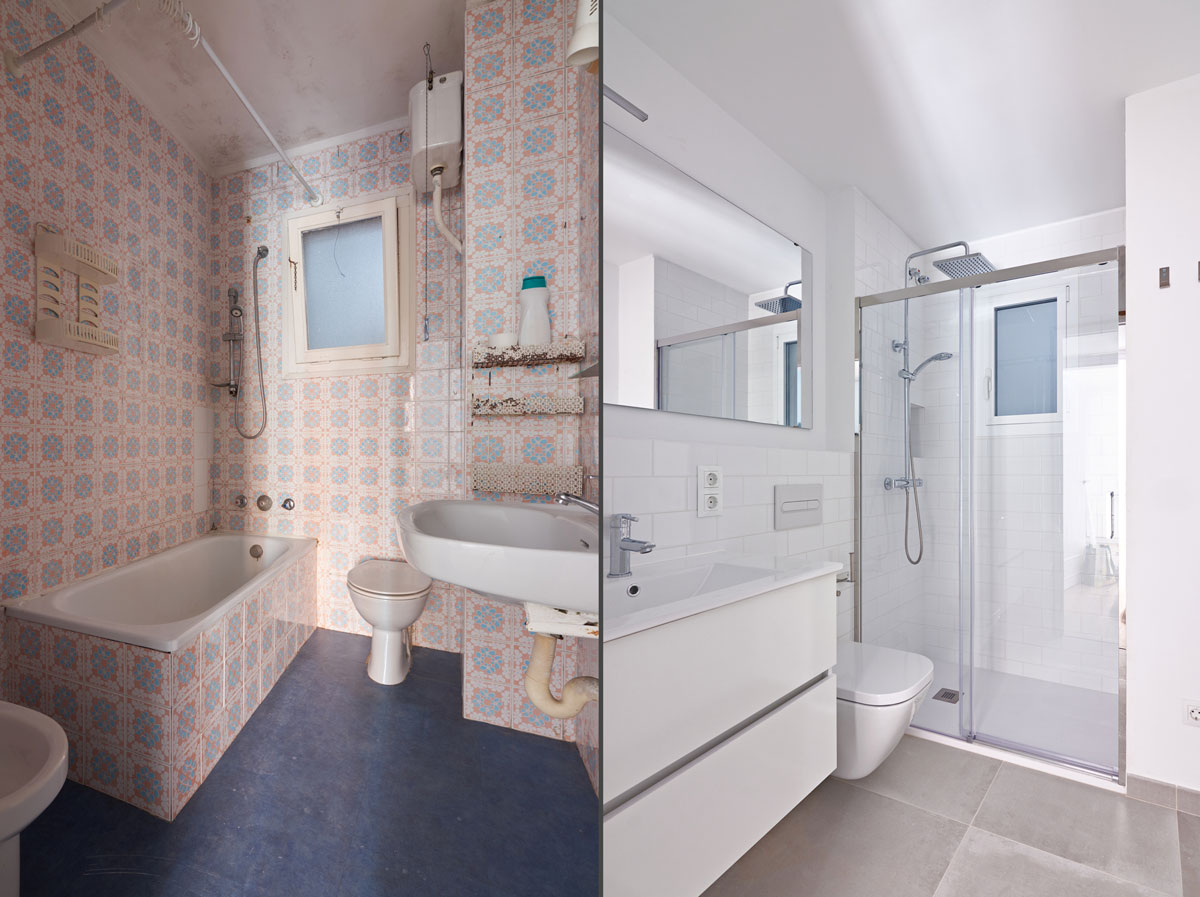 Zrekonstruovaná koupelna, před a po