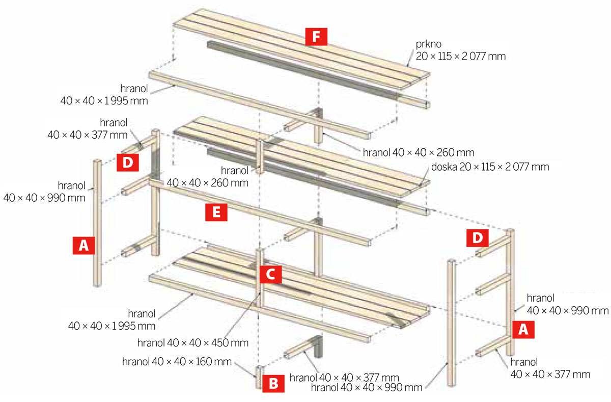 Nákres konstrukce regálu