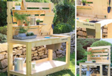 zahradní pracovní stolek svépomocně vyrobený ze dřeva