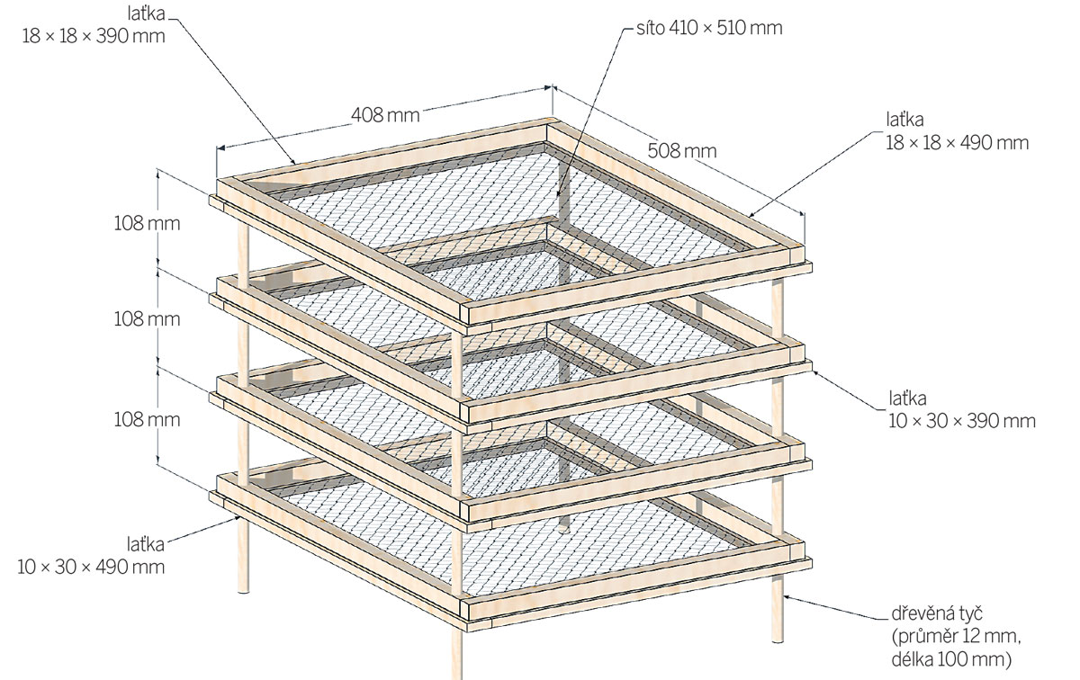 Nákres sušičky na ovoce, zeleninu, bylinky