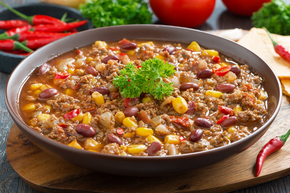 Mexické jídlo chili con carne, detail