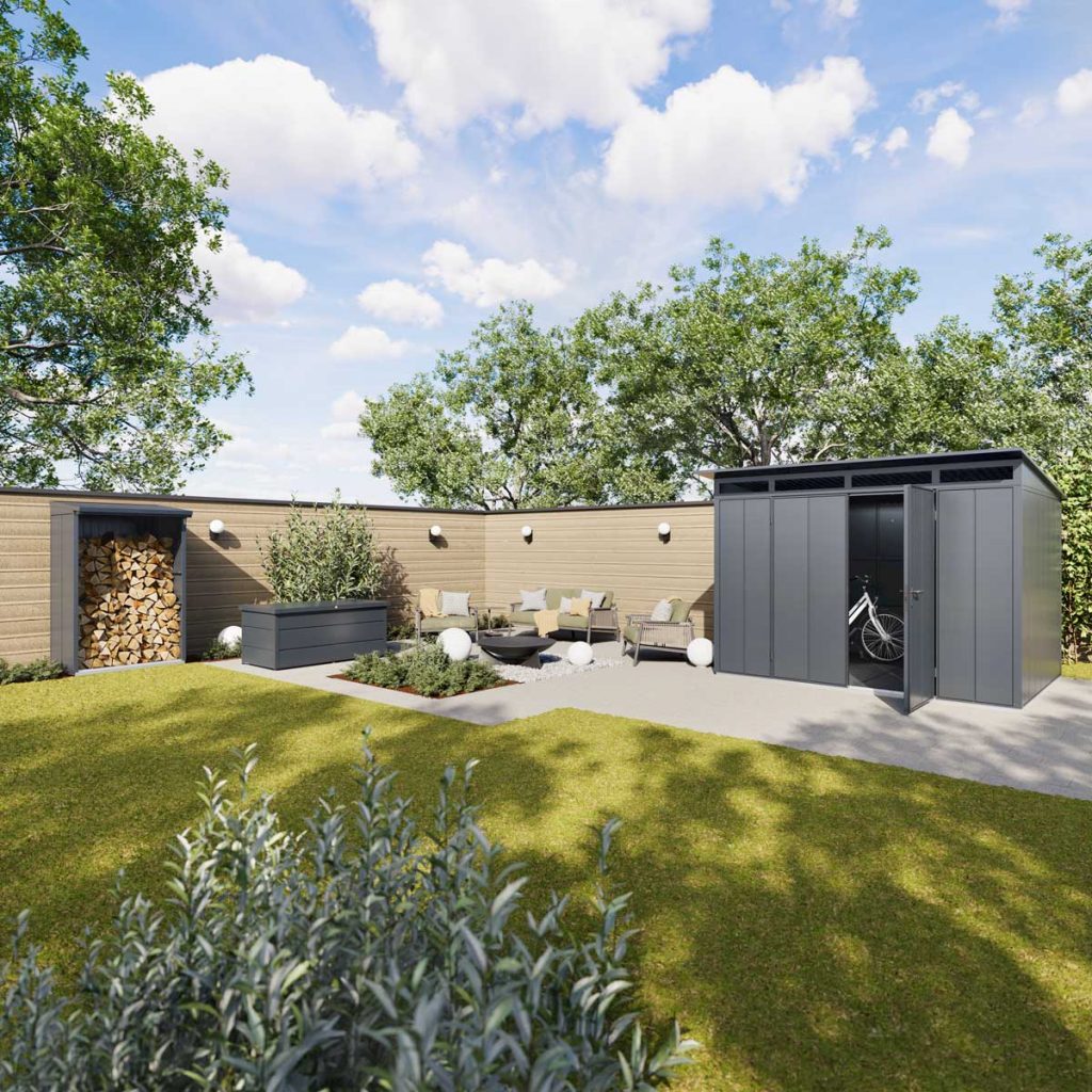 Zahradní úložný systém Hörmann se skládá z mnoha prvků, jejichž moderní design umožňuje zajímavé kombinace.