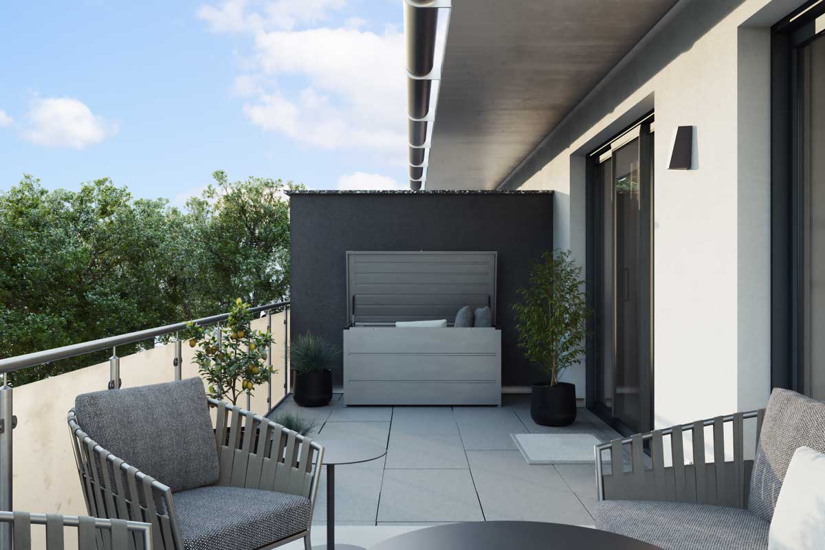 Zahradní boxy Juno najdou uplatnění i na větších balkonech a terasách.