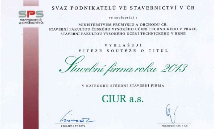 CIUR je stavební firmou roku 2013